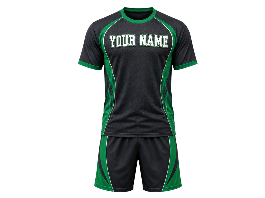 Black & Green Corn Hole Uniform – Bulk Team Jersey & Shorts, Low MOQ, Wholesale Performance Set design preview