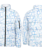 Rectangular Outline-Print Sublimated Puffer Jacket – White, Light Blue and Lavender | B2B Low MOQ