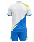 Custom White Blue Badminton Warm-Up Set – Polo Shirt and Shorts