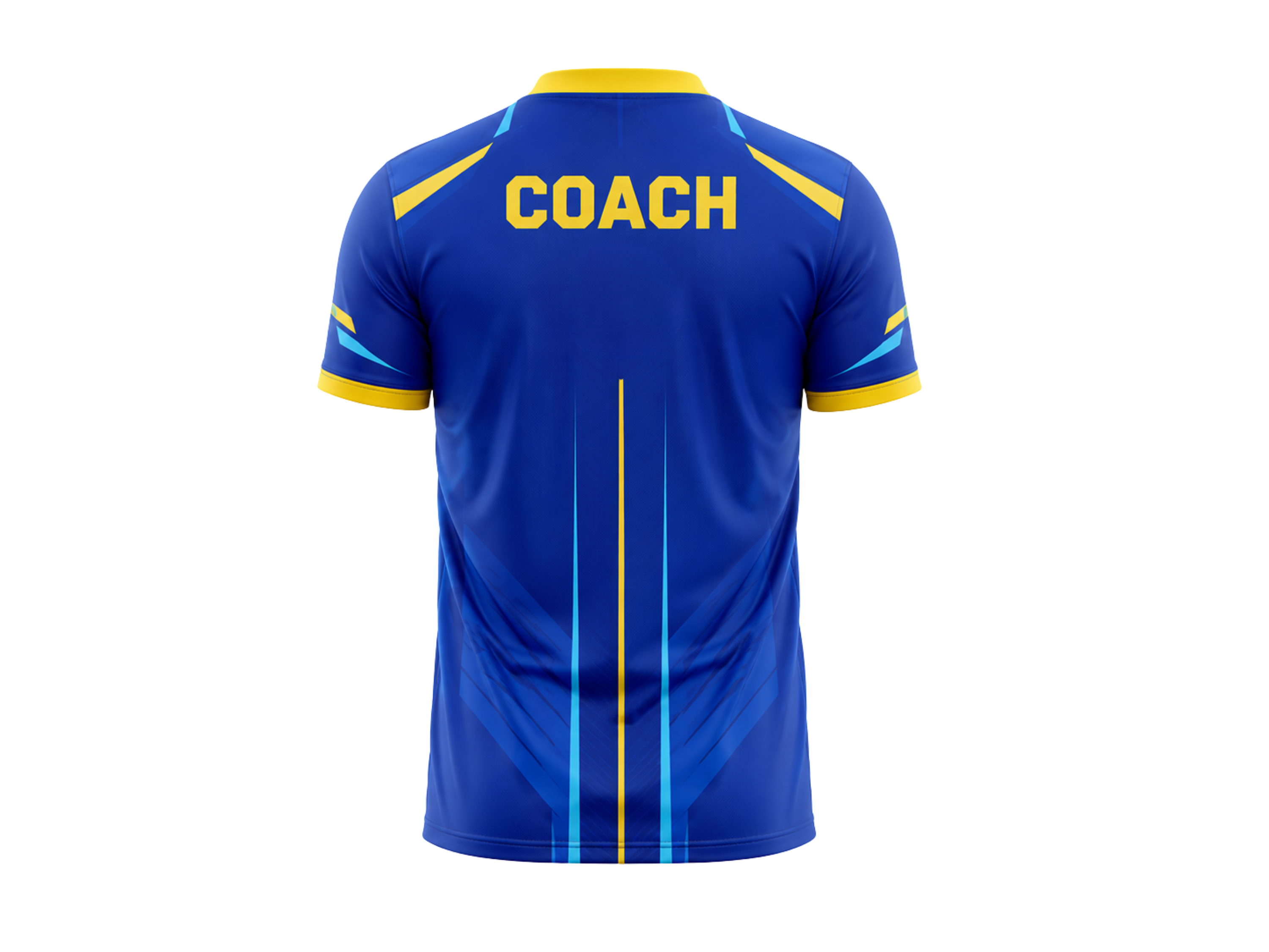 Custom Blue Yellow Soccer Coach Shirt | Wholesale Team Staff Apparel for Bulk Orders