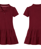 School Short Sleeve Ruffle Piqué Polo Dress Burgundy | B2B Low MOQ Wholesale