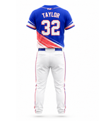 Custom Blue White Red Baseball Uniform | Wholesale Team Jersey and Pants Set for Bulk Orders