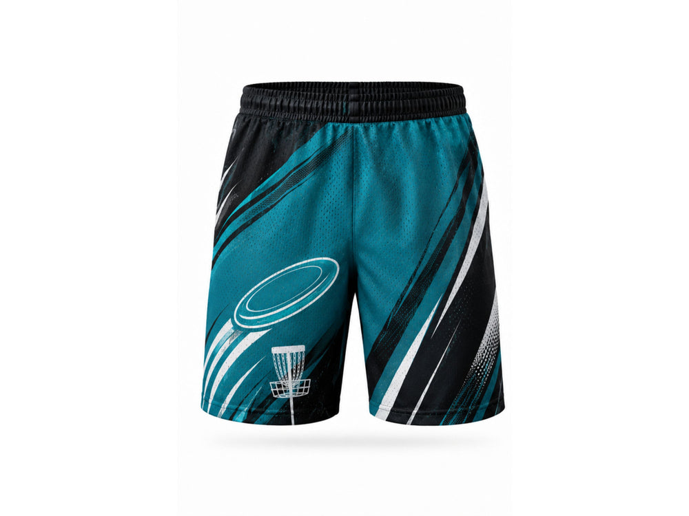 Disc Golf Shorts Teal & Black B2B Team Performance Wear Low MOQ front design preview