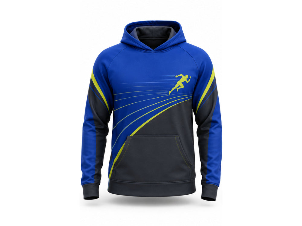 Track and Field Hoodie – Royal Blue, Charcoal and Yellow Custom Wholesale Teamwear front design preview