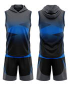 Custom Black Blue 7v7 Football Uniform – Sleeveless Hooded Team Set