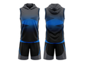 Custom Black Blue 7v7 Football Uniform – Sleeveless Hooded Team Set