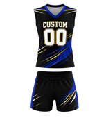 Custom Women’s Flag Football Jersey And Shorts Set – Black Blue Yellow Sublimated Teamwear