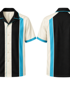 Custom Retro Bowling Shirt – Cream Black Cyan Sublimated Button-Up Teamwear