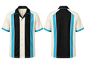 Custom Retro Bowling Shirt – Cream Black Cyan Sublimated Button-Up Teamwear