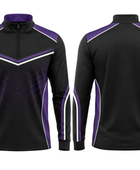 Custom Bowling Quarter-Zip Team Top – Black Purple White Sublimated Warm-Up