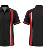 Custom Bowling Alley Staff Shirt – Black Red Sublimated Button-Up Uniform