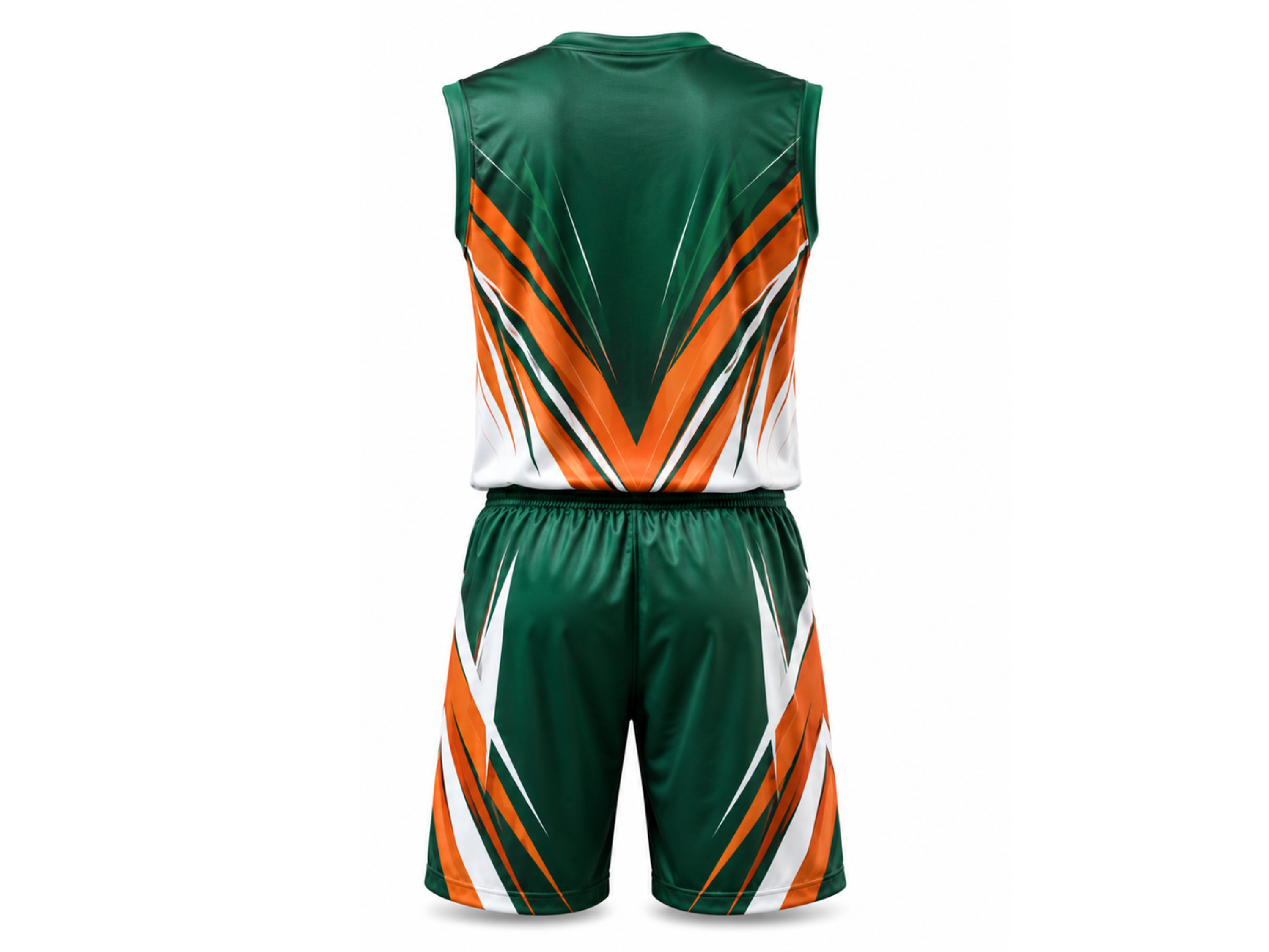 Custom green,orange and white Flag Football Uniform Wholesale Sleeveless Jersey & Shorts, Low MOQ, Bulk Team Set