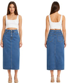 Custom Women’s Button-Front Denim Midi Skirt for Private Labels