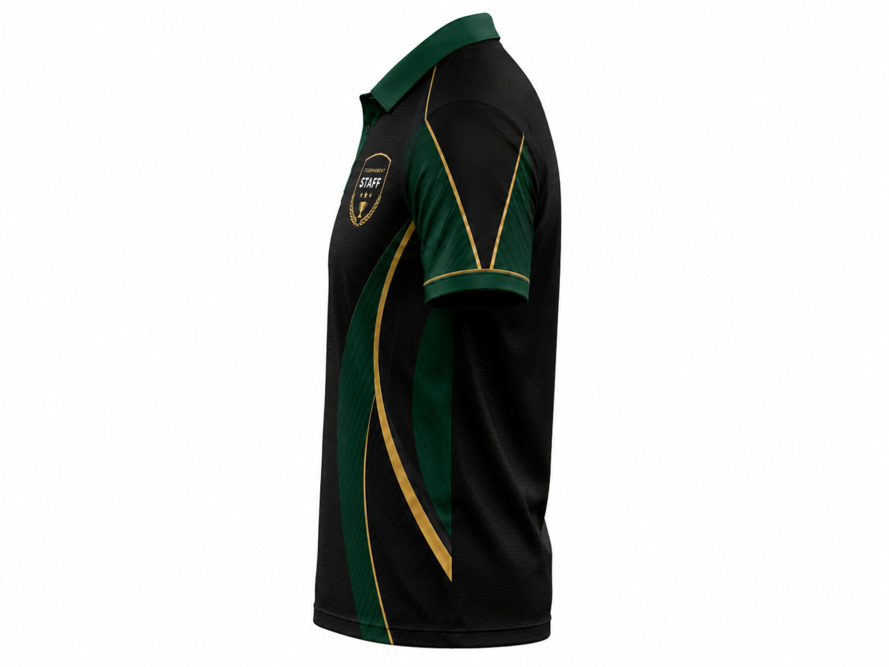 Custom Esports Tournament Staff Polo Shirt | Wholesale Gaming Event Staff Shirt | Black Green Gold | Apparels Bridge