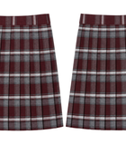 School At-The-Knee Plaid Pleated Skirt Burgundy Grey White | B2B Low MOQ Wholesale
