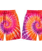 Tie Dye Drawstring Shorts Orange Pink Purple and Yellow Spiral Design | B2B Low MOQ