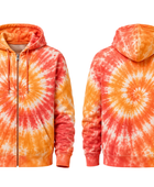 Tie Dye Full Zip Hoodie Orange Yellow and White Spiral Design | B2B Low MOQ
