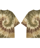 Tie Dye Drop Shoulder T Shirt Olive Brown and Beige Spiral Design | B2B Low MOQ
