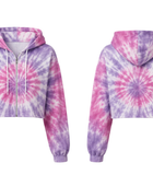 Tie Dye Cropped Pullover Hoodie Pink Purple and White Spiral Design | B2B Low MOQ