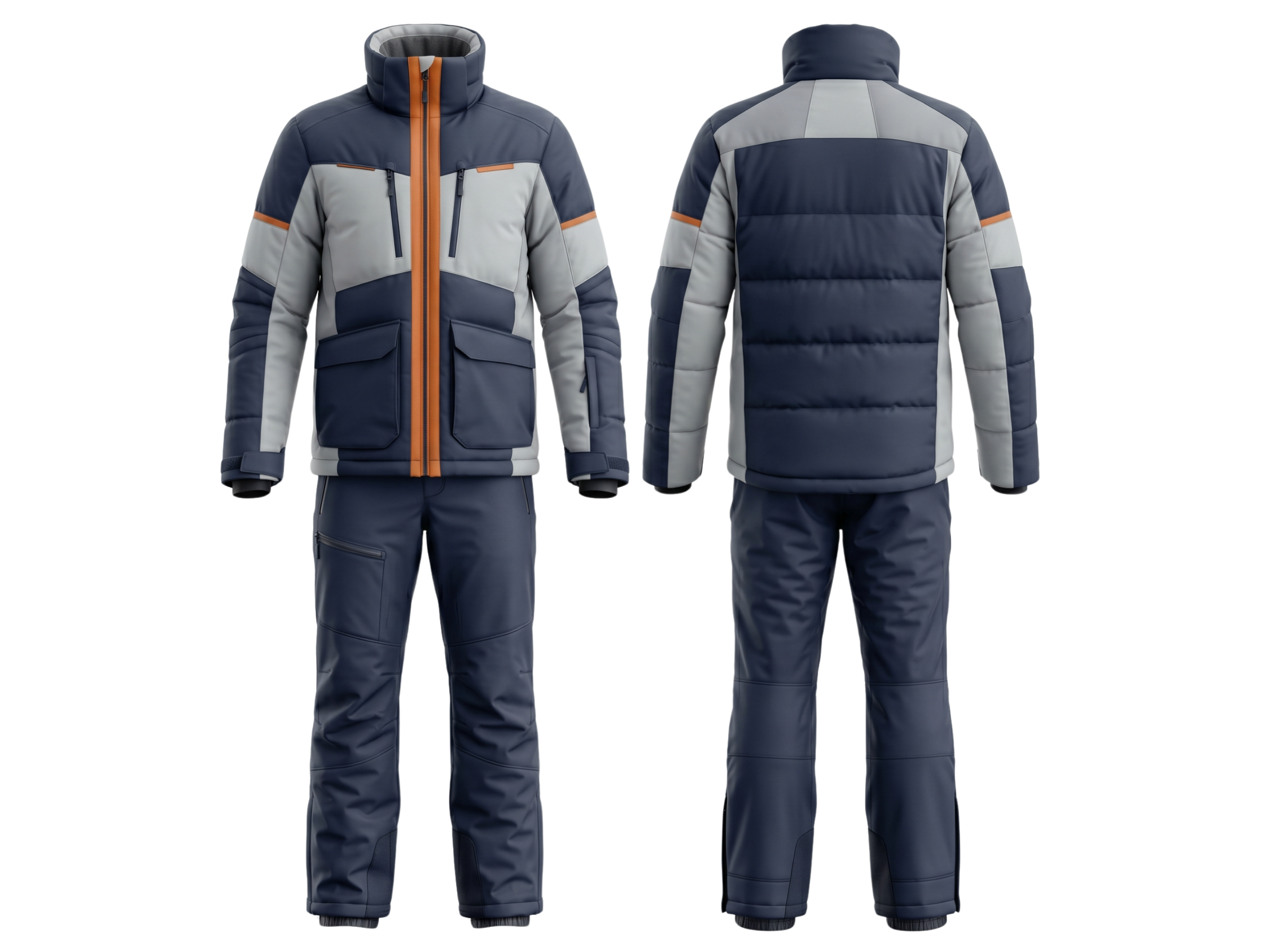 Custom Two-Piece Ski Suit Navy Grey Contrast B2B Winter Manufacturer