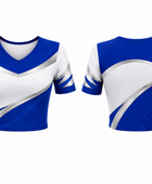 Custom Cheerleading Jersey Blue & White Short Sleeve Top, Wholesale Bulk, Low MOQ