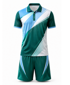Custom Tennis Uniform – Green, Blue & White Polo & Shorts Set, Wholesale Bulk, Low MOQ, Team Uniform