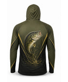 Custom Fishing Hoodie | Wholesale Performance Fishing Hoodie | Olive Green Black Bass | Apparels Bridge