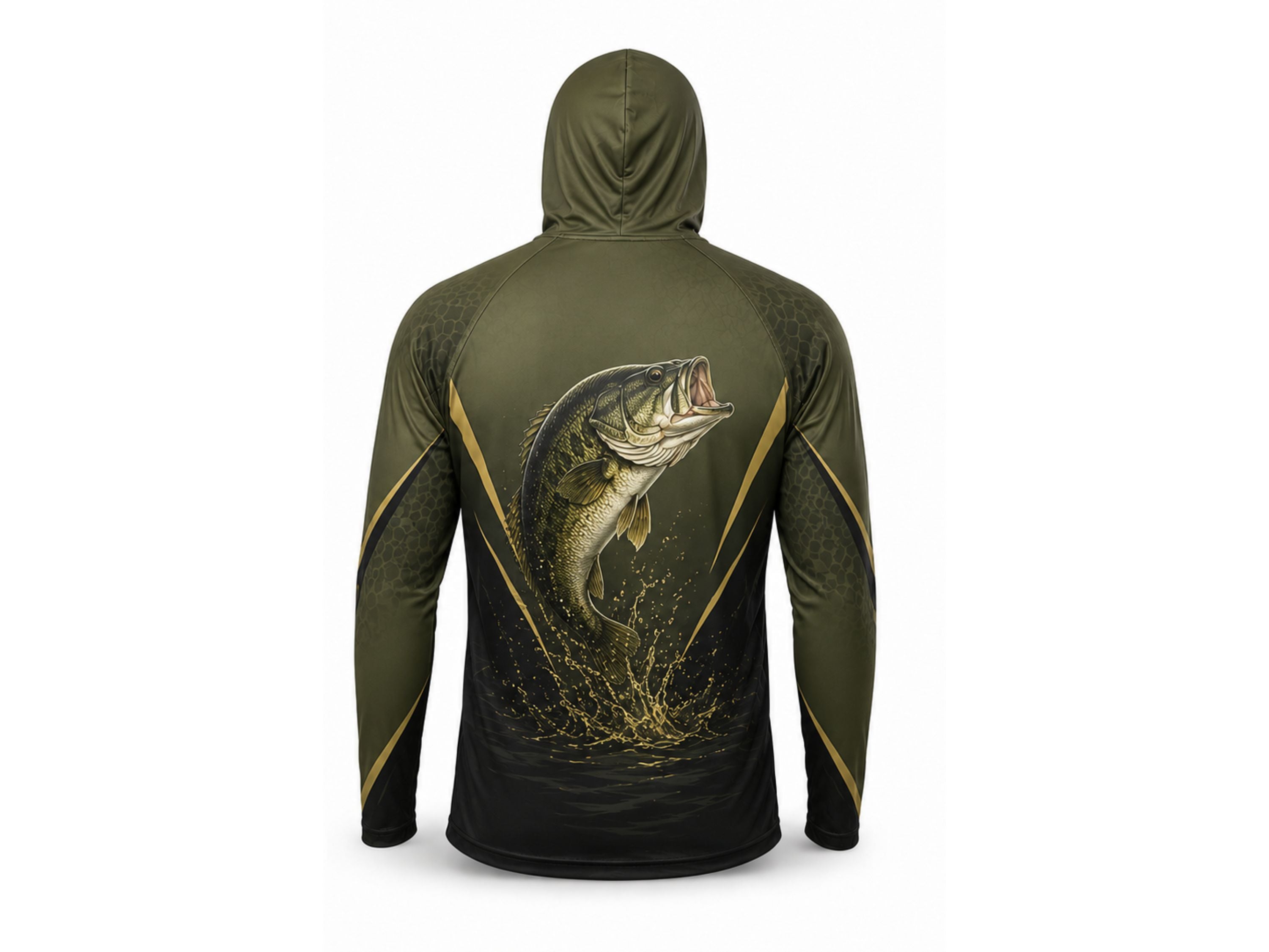 Custom Fishing Hoodie | Wholesale Performance Fishing Hoodie | Olive Green Black Bass | Apparels Bridge