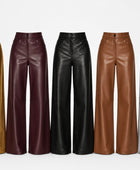 Elephant Metallic brown Faux Leather Wide Leg Jeans Wholesale | Custom Private Label Pants Manufacturer