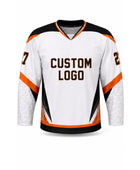 Custom Home Away Ice Hockey Jersey – White Orange Black Sublimated Hockey Team Jersey Wholesale