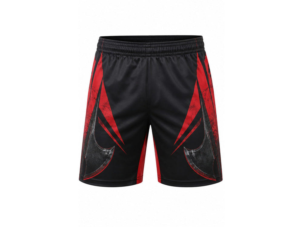 Black & Red Axe Throwing Shorts Bulk Team Shorts Low MOQ Wholesale Performance Sportswear front design preview