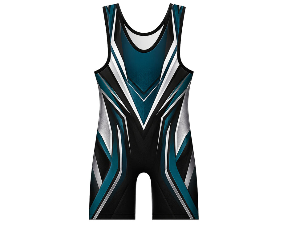 Custom Teal & Black Wrestling singlet Team Performance Singlet Wholesale Bulk Low MOQ front design preview