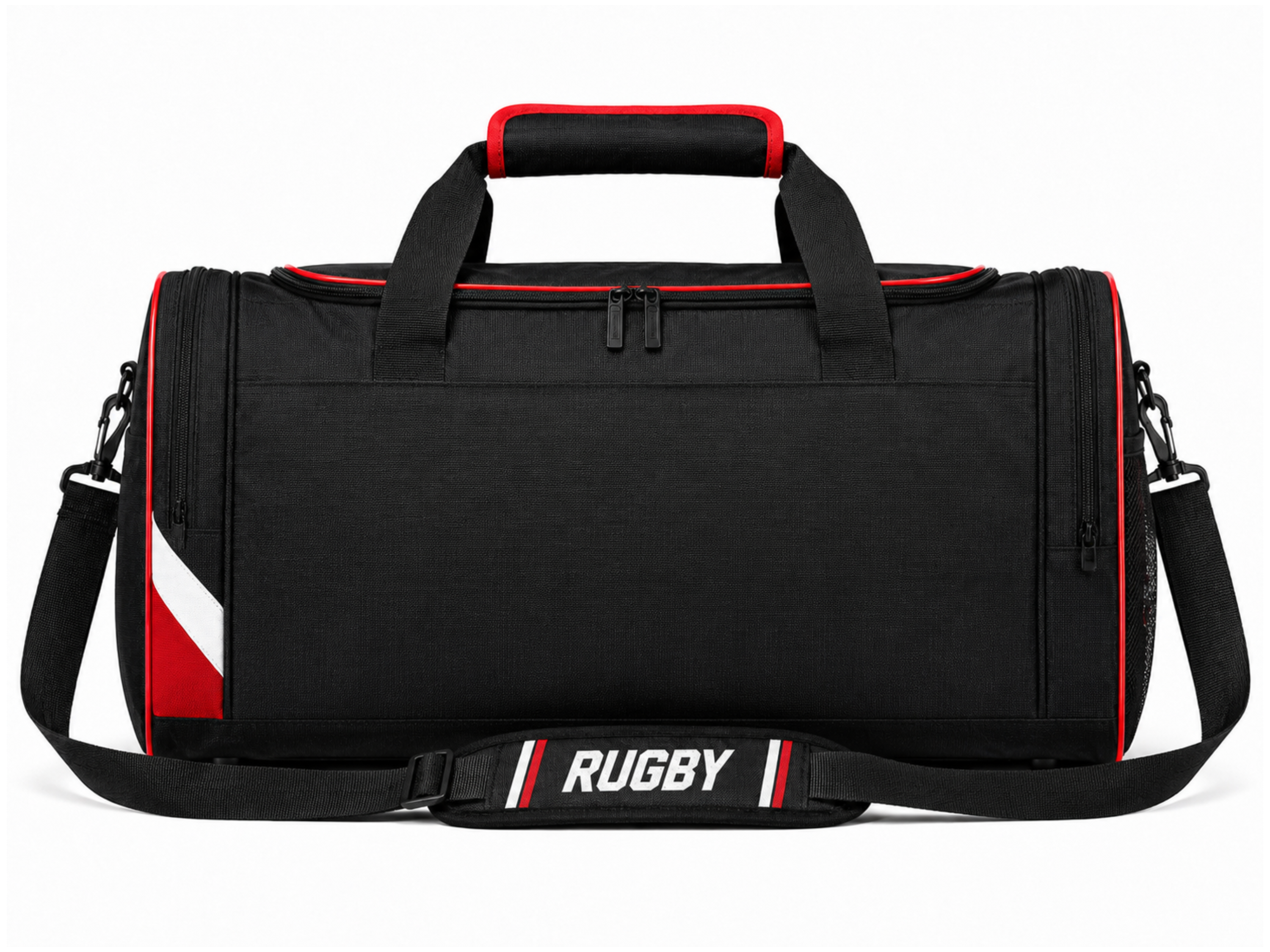 Custom Black Red Rugby Duffel Bag | Wholesale Team Travel Bag for Bulk Orders