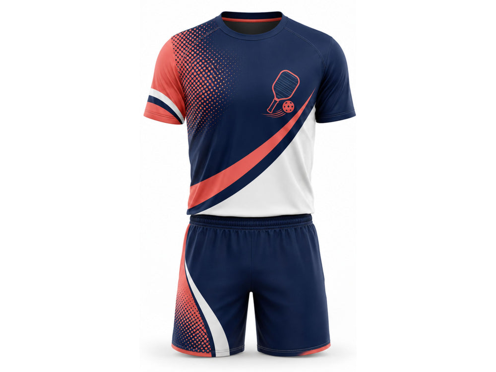 Custom Pickleball Jersey and Shorts Set | Wholesale Pickleball Team Uniform | Navy White Coral | Apparels Bridge front design preview