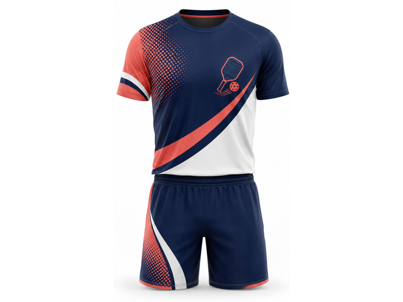 Custom Pickleball Jersey and Shorts Set | Wholesale Pickleball Team Uniform | Navy White Coral | Apparels Bridge