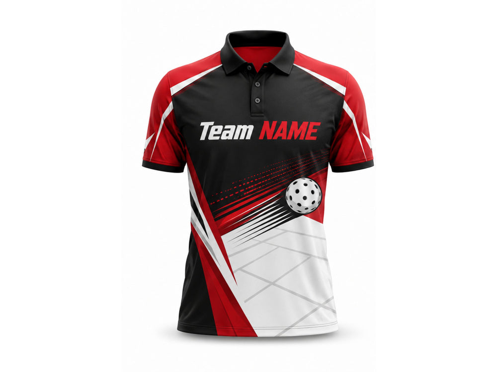 Custom Pickleball Jersey | Wholesale Pickleball Team Polo | Black Red White | Apparels Bridge front design preview