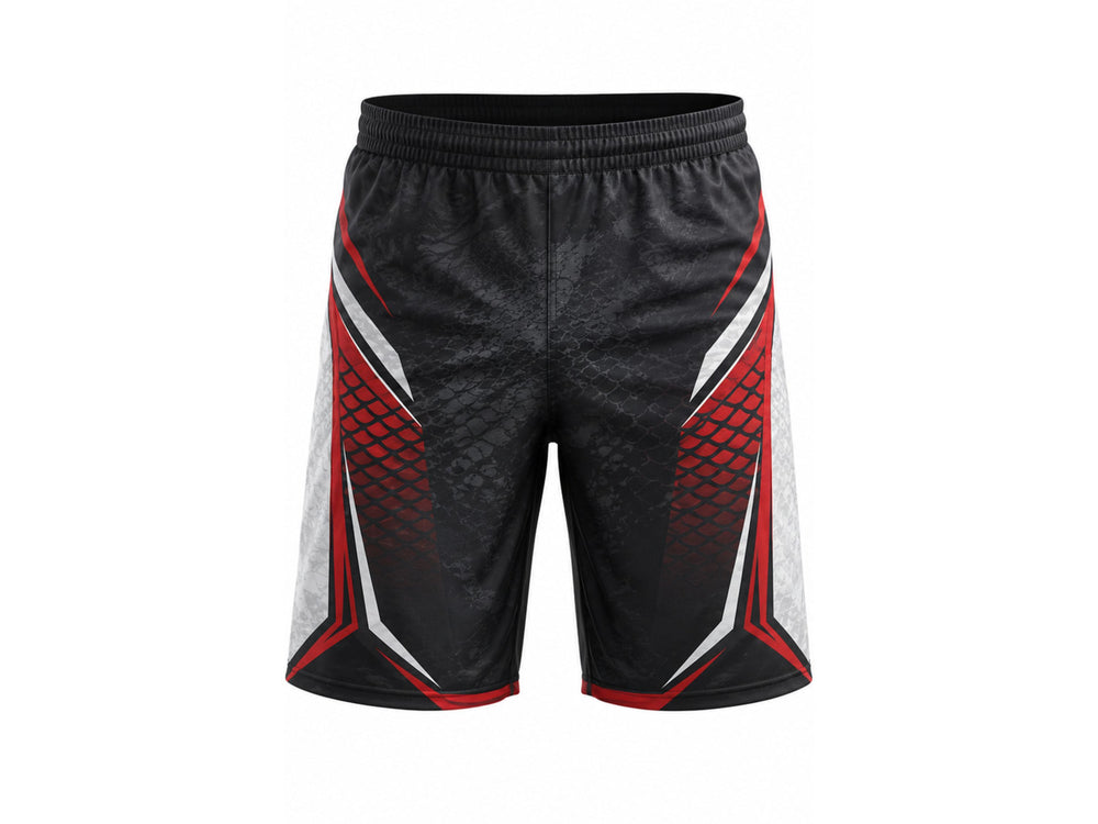Custom Black Red Fishing Shorts | Wholesale Outdoor Board Shorts for Bulk Orders front design preview