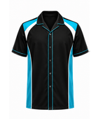 Custom Bowling Shirt – Black Cyan Sublimated Retro Button-Up Teamwear