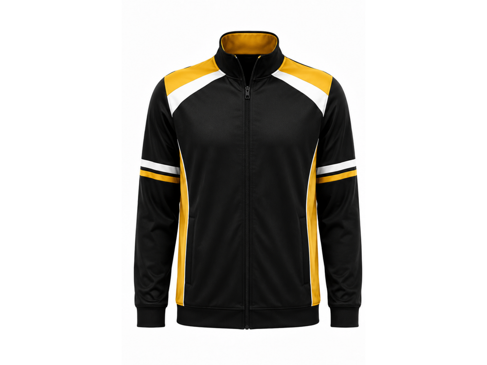Custom Bowling Warm-Up Jacket Black Yellow White Wholesale Team Outerwear front design preview
