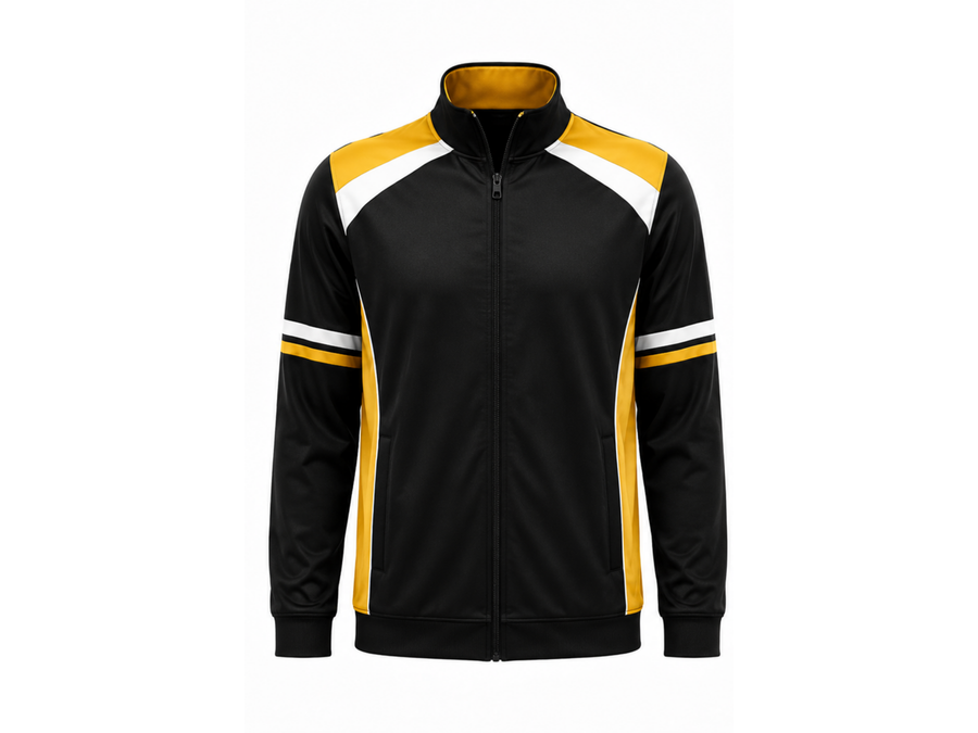 Custom Bowling Warm-Up Jacket – Black Yellow White Sublimated Team Outerwear design preview