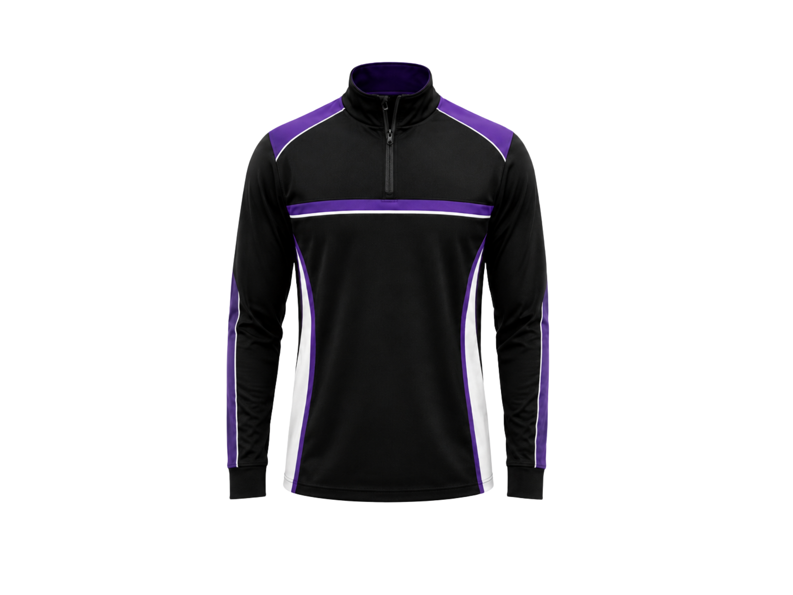 Custom Bowling Alley Staff Quarter-Zip – Black Purple Sublimated Uniform Top