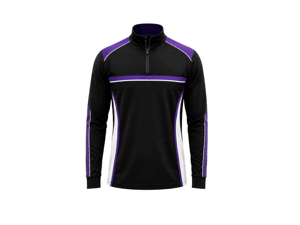 Bowling Alley Staff Quarter-Zip Black Purple Wholesale Uniform Top front design preview