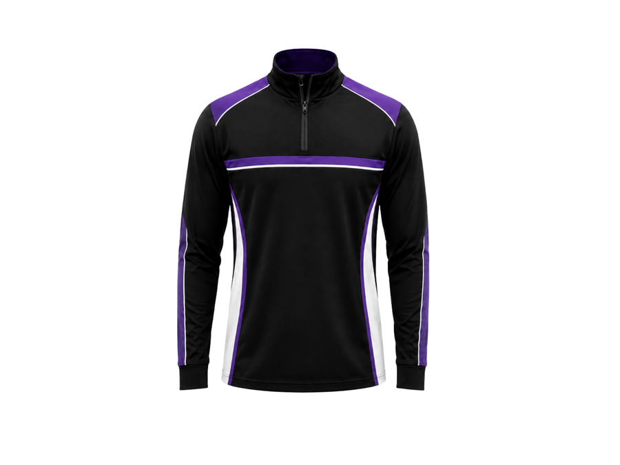 Custom Bowling Alley Staff Quarter-Zip – Black Purple Sublimated Uniform Top design preview