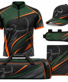 Custom Archery Team Kit – Green Black Orange Jersey, Cap, Arm Guard, Towel & Bag