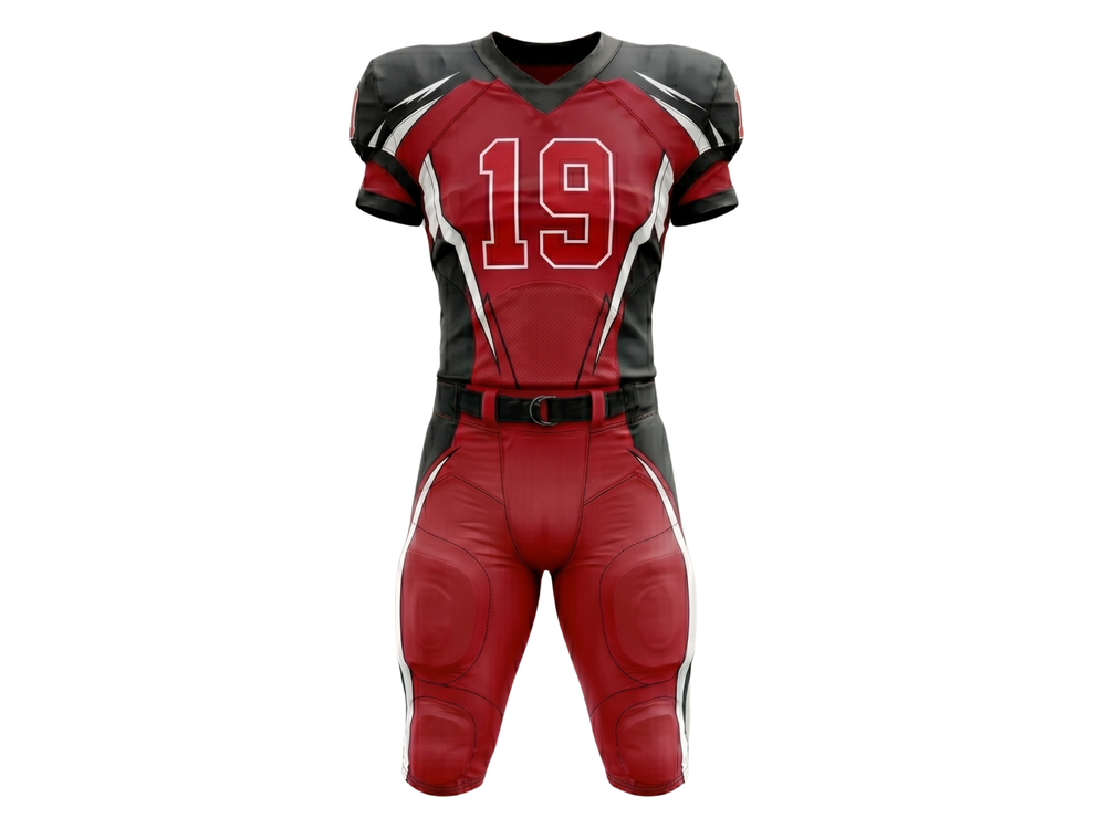 Wholesale Red and Black American Football Uniform Set – Polyester Jersey & Pants front design preview