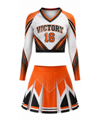 Wholesale Orange Cheerleading Uniform – Matching Top & Skirt, Custom Team Name, Player Number, Low MOQ