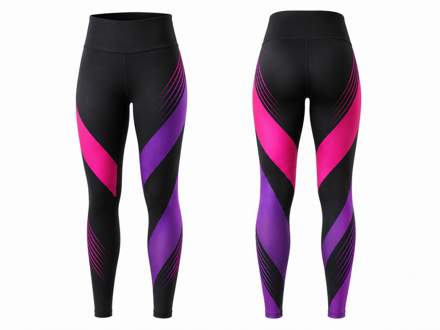 Custom Dance Team Leggings | Wholesale Dance Studio Performance Tights | Black Pink Purple | Apparels Bridge design preview