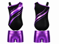 Custom Gymnastics Unitard | Wholesale Long Sleeve Leotard and Leggings Set | Purple Black Sparkle | Apparels Bridge