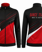 Custom Dance Team Jacket | Wholesale Dance Studio Full-Zip Jacket | Black Red White | Apparels Bridge