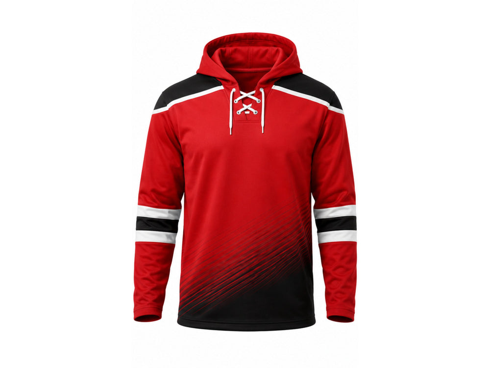 Custom Red Black Hockey Hoodie – Wholesale Team Warm Up Hoodie for Clubs front design preview